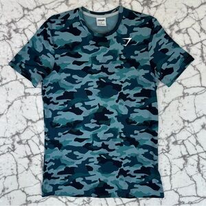 GYMSHARK Workout T-Shirt Men’s S Camouflage Green Blue Lightweight